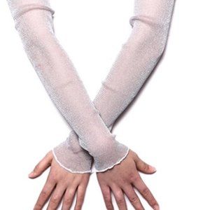 Women's Arm Sleeves Sheer Shimmer White